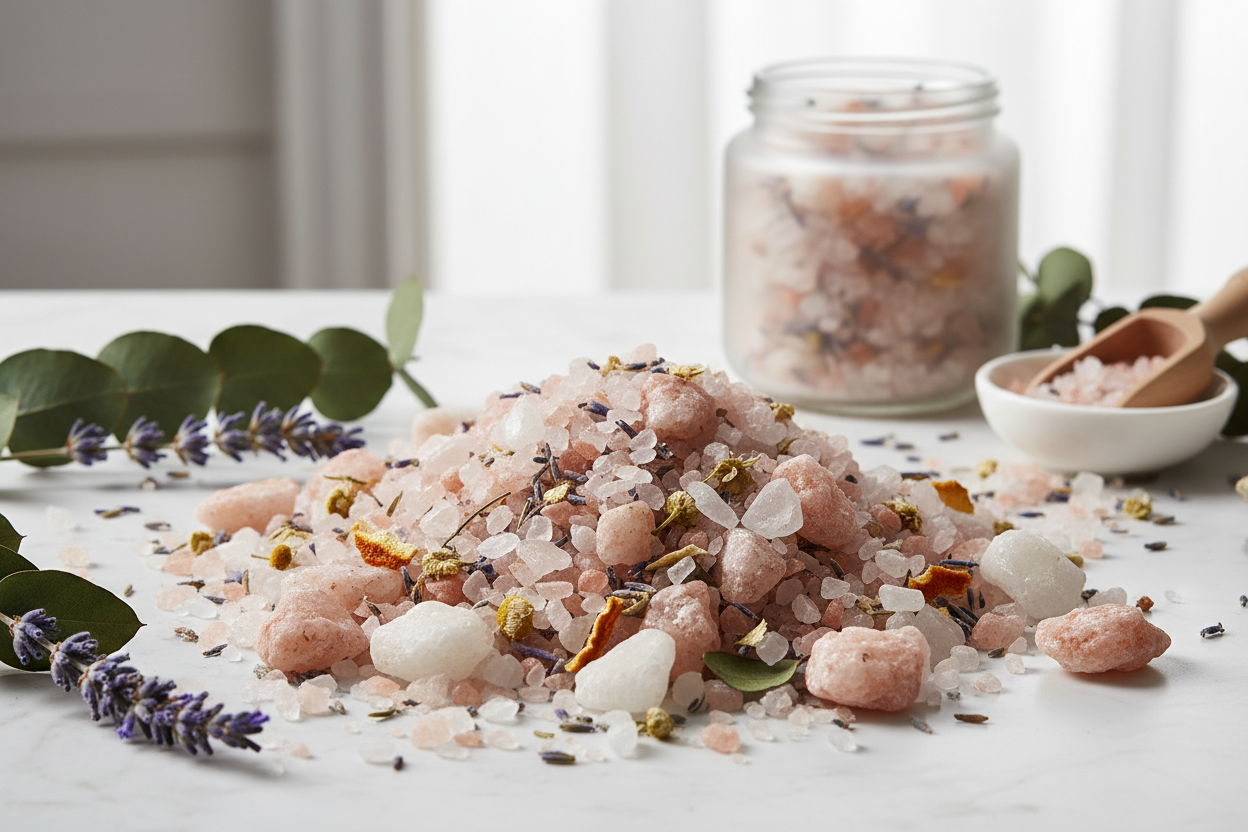 kristali zeliščnih solnih kopeli za utrujeno telo in noge